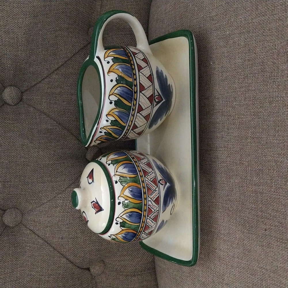 Deruta Creamer & Sugar Set with Tray